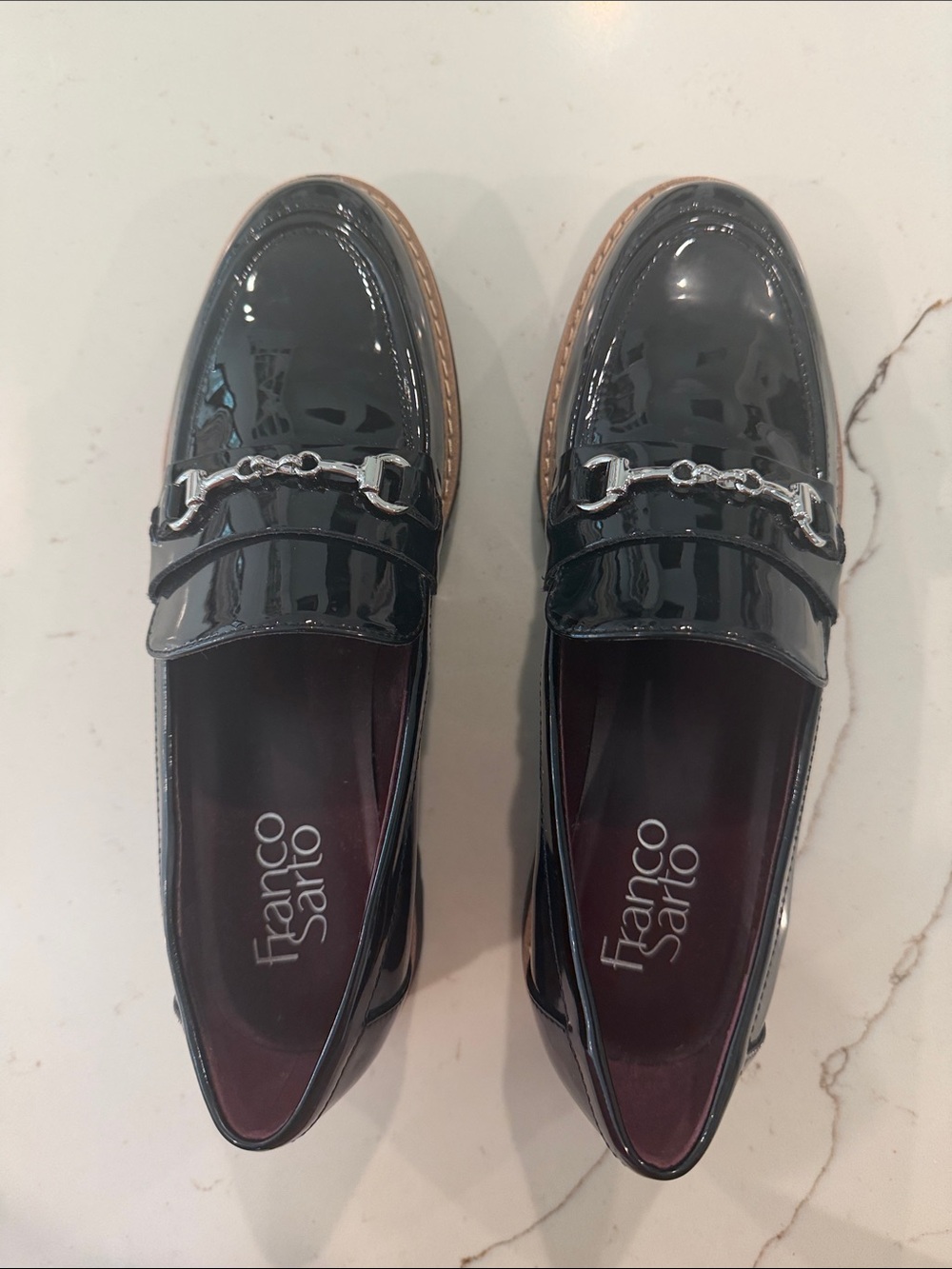 Franco Sarto Black Patent Leather Platform Loafers